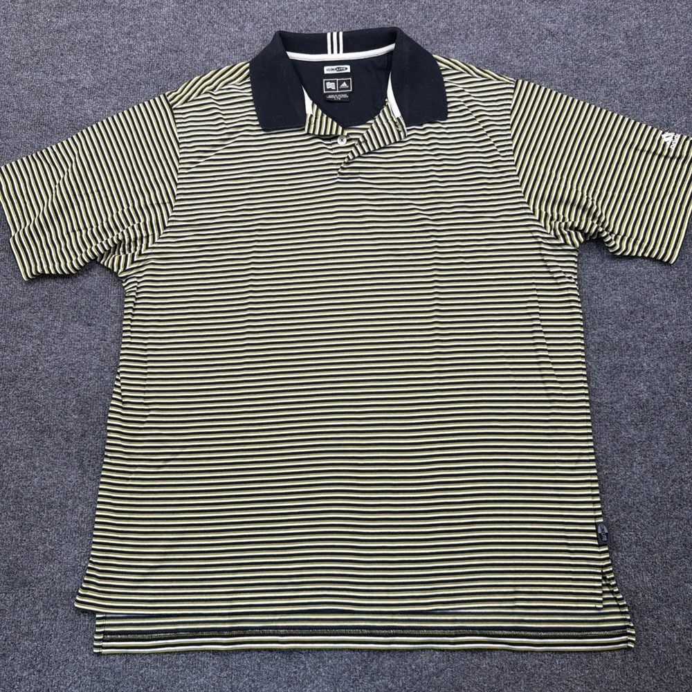 Adidas Golf Polo Shirt‎ Men's Large Black Green Stripes Climalite Short Sleeve